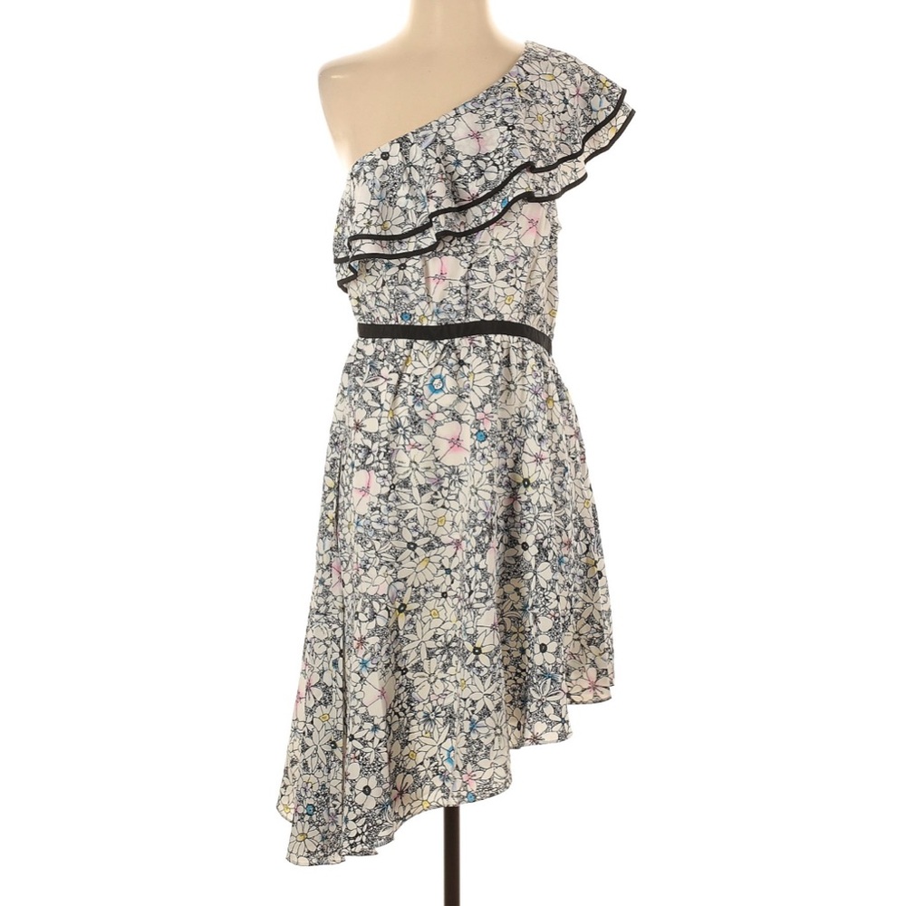 LIKELY Floral Contour Daisy Delbarton Sexy One Shoulder Dress Size 8 NEW!